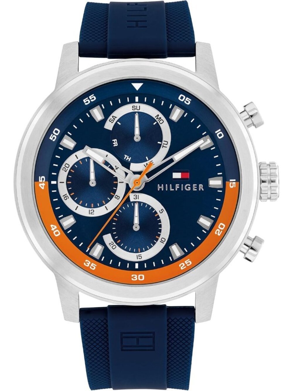 Men's Blue Quartz Multifunction Stainless Steel Case Oversized Crown Wrist Watch